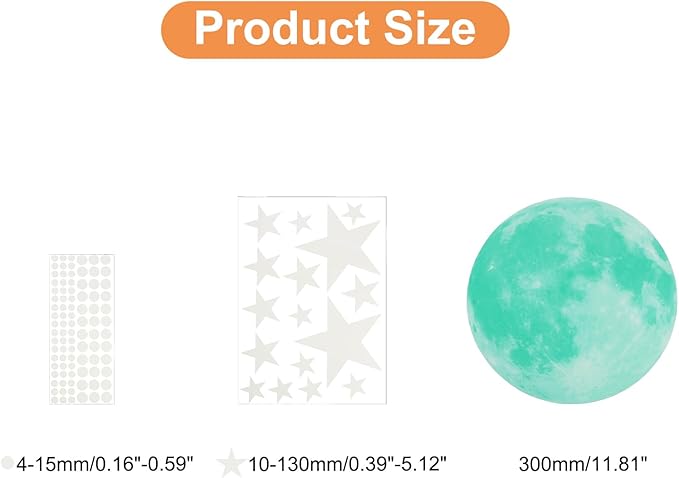 uxcell 1 Set Glow in The Dark Ceiling Star Stickers, Moon and Stars Wall Decals, Glowing Star Decal Decoration for Bedroom, Cyan Moon