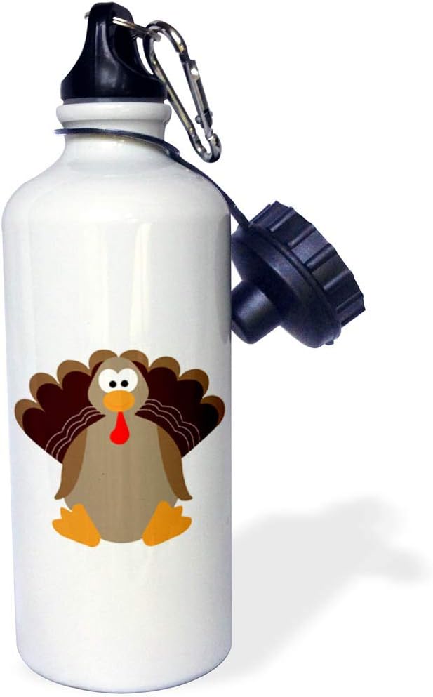 3dRose Cute Thanksgiving Turkey Cartoon-Sports Water Bottle, 21oz , Multicolored