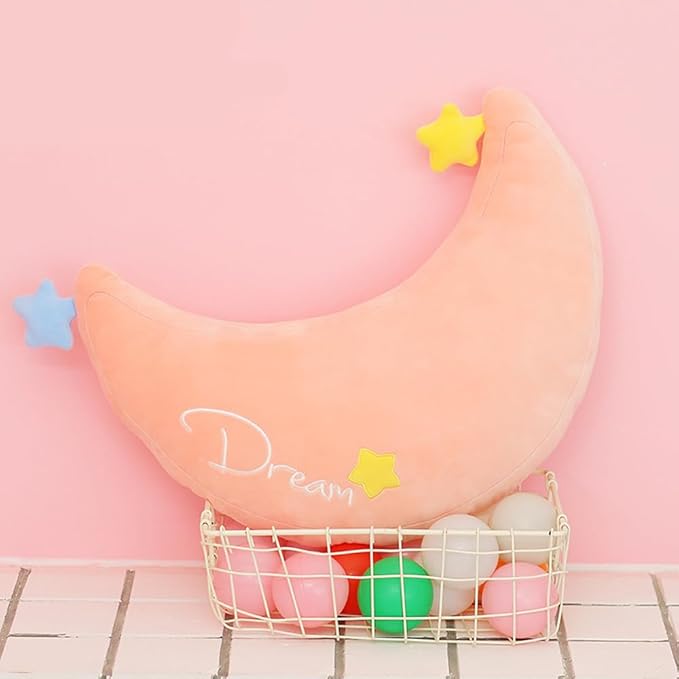 Moon Rainbow Cloud Pillow Cushion, Soft Plush Cloud Shaped Pillow Stuffed Rainbow and Moon Nursery Decor,Bedside Sofa Sleeping Pillow, Kids Cute Candy Color Cushion (Moon)