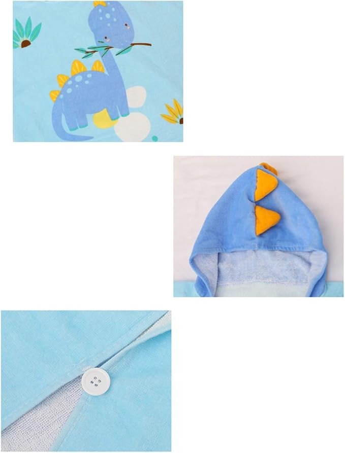 TONWHAR Kids Bath/Pool/Beach Hooded Poncho Towel-Cartoon Animal Pattern Cotton Beach Towel for Baby and Kids (New Dinosaur, 1-4 Years/Height:33.4"-43.3")