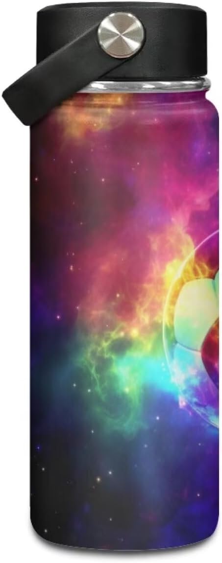 Galaxy Soccer Insulated Water Bottle Stainless Steel Leak Proof Vacuum Easy to Clean Lightweight Keeps Cold and Hot Great for Travel Hiking Biking Running,20 Oz