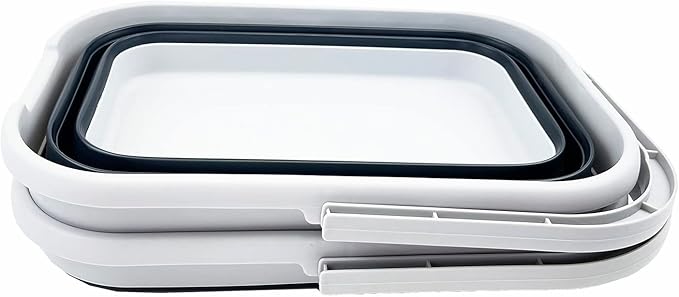 SAMMART 12L (3.1 gallon) Collapsible Rectangular Handy Basket/Bucket/Multiuse Foldable Water Pail for Camping, Fishing (Slate Grey (Set of 2))