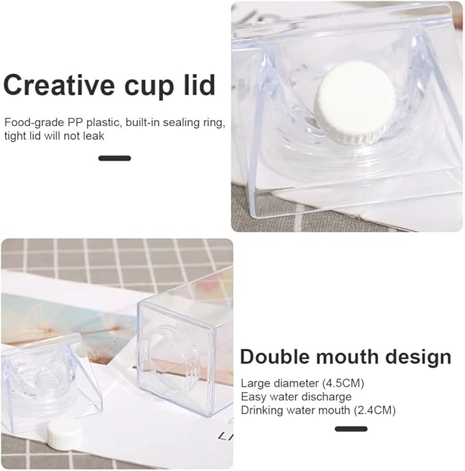 Milk Carton Water Bottles 34oz/1000ml Leak Proof Plastic Water Bottle Reusable BPA Free Sports Water Bottle Carton Shaped Juice Milk Bottle for Gym Camping Hiking Travel Sports, Dishwasher Safe