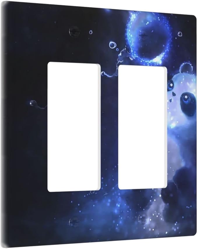 Cute Baby Panda Light Switch Cover Wall Plate Decorative 2 Gang Double Rocker Covers Blue for Farmhouses Playrooms Bedrooms Bathrooms 4.5 x 4.6 in