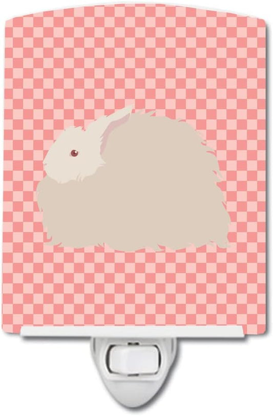 Caroline's Treasures BB7959CNL Fluffy Angora Rabbit Pink Check Ceramic Night Light Compact, UL-Certified, Ideal for Bedroom, Bathroom, Nursery, Hallway, Kitchen, 6x4x3, Multicolor