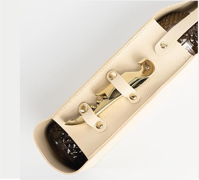 Salute NEW Wine Bottle Carrier with Corkscrew | Vegan Leather Tote Gift Bag Corporate Gift idea Picnic Travel Tastings Wine Gift Beach Party BYOB Restaurant Valentines Day (Cream)