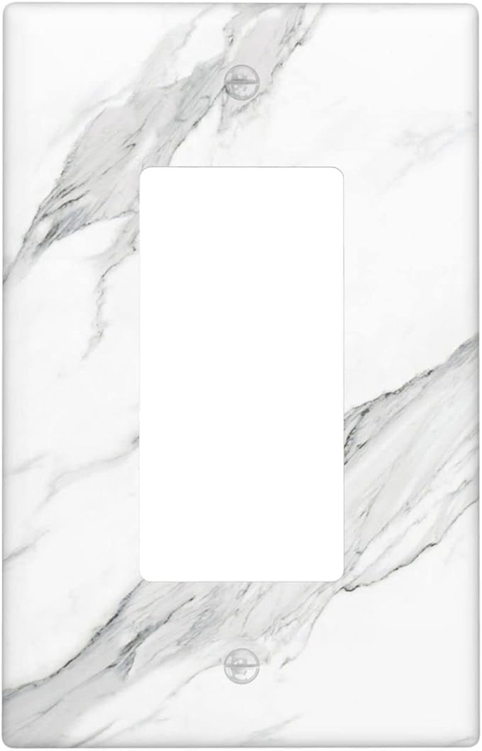 Marble Grey Wall Plate Decorative Light Switch Cover 1-Gang Single Rocker Faceplate fo Bathroom Farmhouser Kitchen Bedroom White
