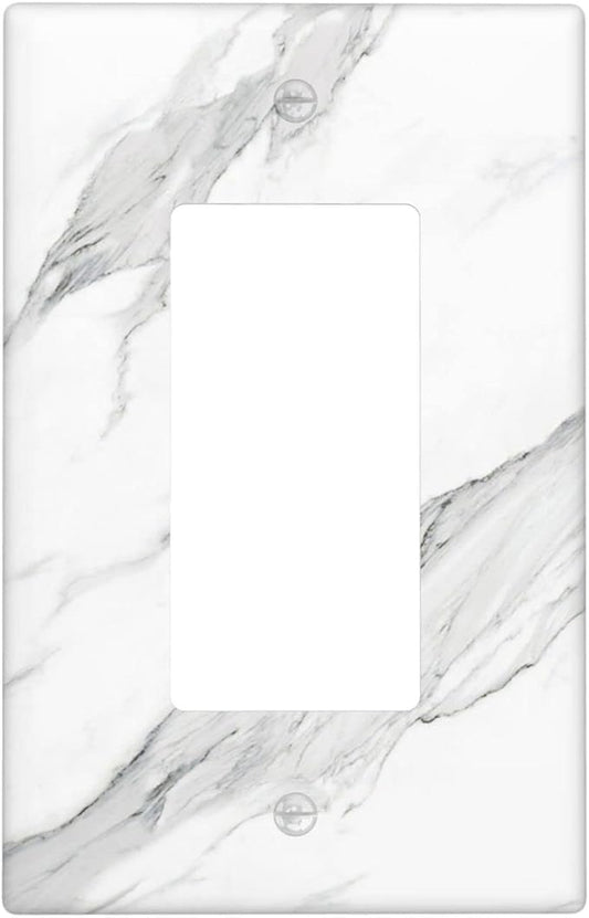 Marble Grey Wall Plate Decorative Light Switch Cover 1-Gang Single Rocker Faceplate fo Bathroom Farmhouser Kitchen Bedroom White