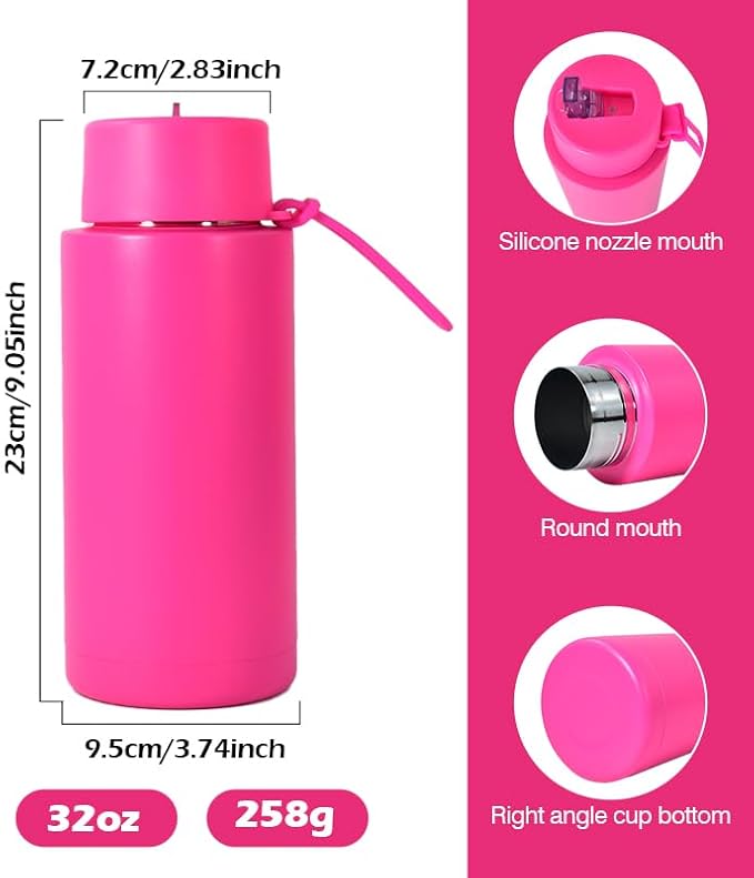AGH Stainless Steel Insulated Bottle with Straw, 30oz Double Wall Vacuum Insulated Water Bottle, Wide Mouth Thermos Water Bottle for Hot Drinks/Cold Drinks, Travel Water Bottles for Gym & Sport