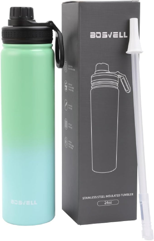 Stainless Steel Insulated Water Bottle with Straw,Metal Vacuum Flask with Screw Cap,Modern Leakproof Sports Thermos, Double Wall Vacuum Sports Water Bottle, For Cold & Hot Drinks,100% BPA-Free