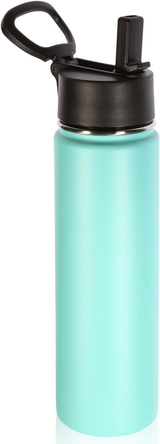 Volhoply 24 Ounce Insulated Water Bottle With Straw Lid,Stainless Steel Wide Mouth Sport Bottles With Handle,Double Wall Vacuum Thermos keep Cold,Reusable Travel Thermal Cups For Holder,Gym(Mint,1)