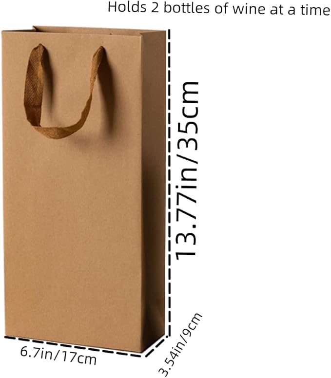 JPORSHU 10 Pack Wine Paper Bag,Wine Bottle Bags Bulk Reusable Gift Tote Bag Holds 2 bottles of wine，Kraft Paper Wine Bags with Handles，for Wedding Bottle Whiskey Spirits Party (kraft paper)