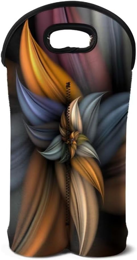 doginthehole Brown Flowers Champagne Carrier Bag 2 Bottle Insulated Wine Tote Cooler Bag with Handle Boho Blossom Print Neoprene Wine Bottle Totes Holder Drinks Carriers Bag Case for Travel Beach