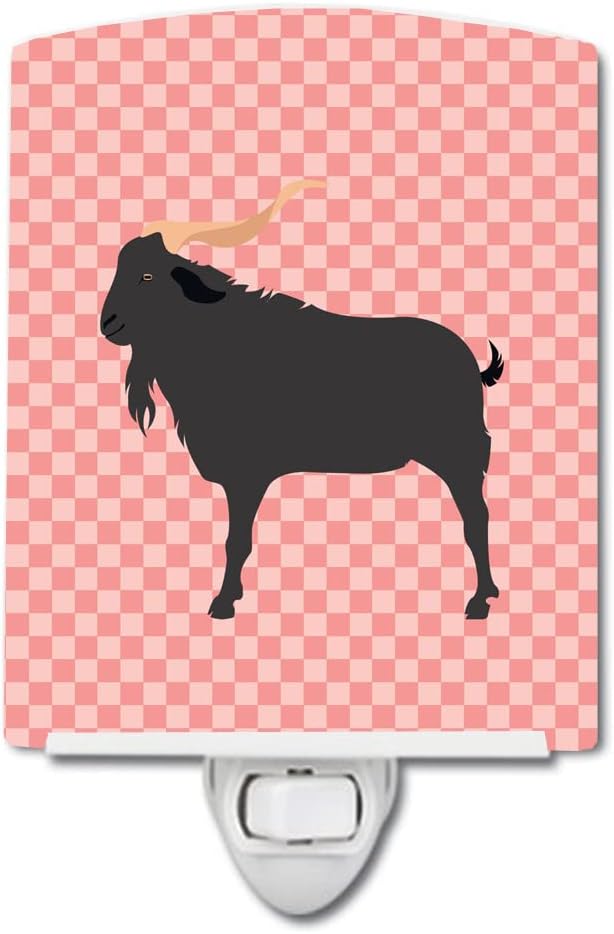 Caroline's Treasures BB7882CNL Verata Goat Pink Check Ceramic Night Light Compact, UL-Certified, Ideal for Bedroom, Bathroom, Nursery, Hallway, Kitchen, 6x4x3, Multicolor