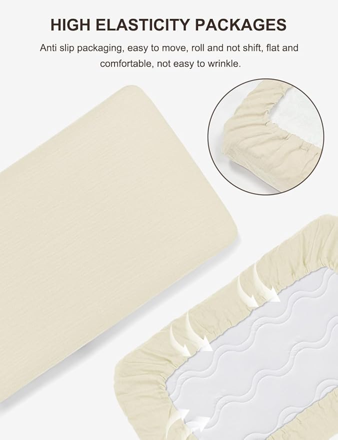 Neutral Muslin Cotton Small Pack n Play Mattress Pad Cover, 39"x27" Soft and Breathable Baby Sheets for Pack and Play, Beige Pack and Play Mattress Pad Sheets for Baby Unisex (46P-11)