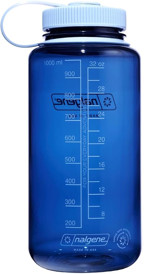 Nalgene Water Bottle - Lightweight Sustain Tritan BPA-Free Shatterproof Bottle for Backpacking, Hiking, Gym, 32 OZ, Wide Mouth, Indigo