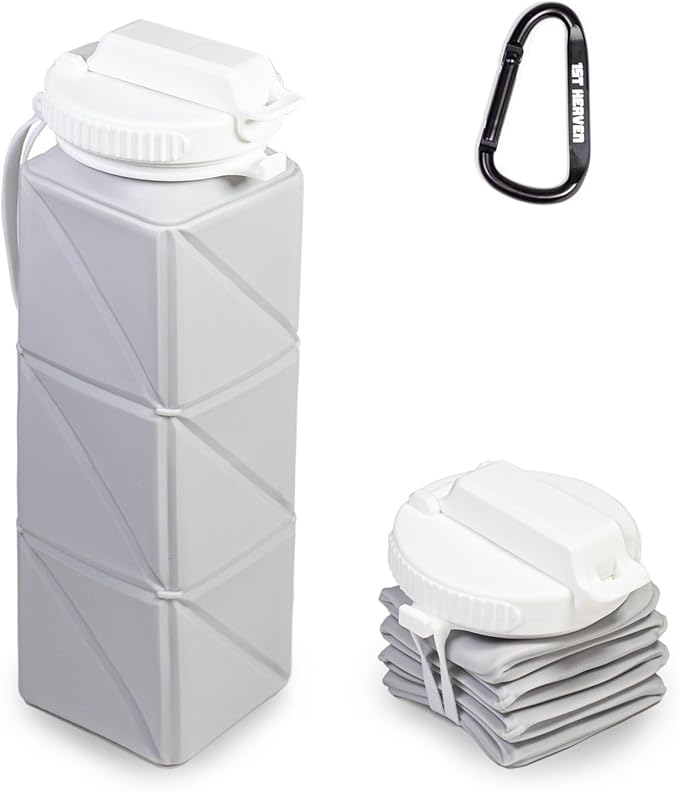 Collapsible Water Bottle, Silicone Foldable Water Bottles For Travel, Easy-To-Carry Design And Compact Size, BPA Free, 20 oz (Grey (cuboid))