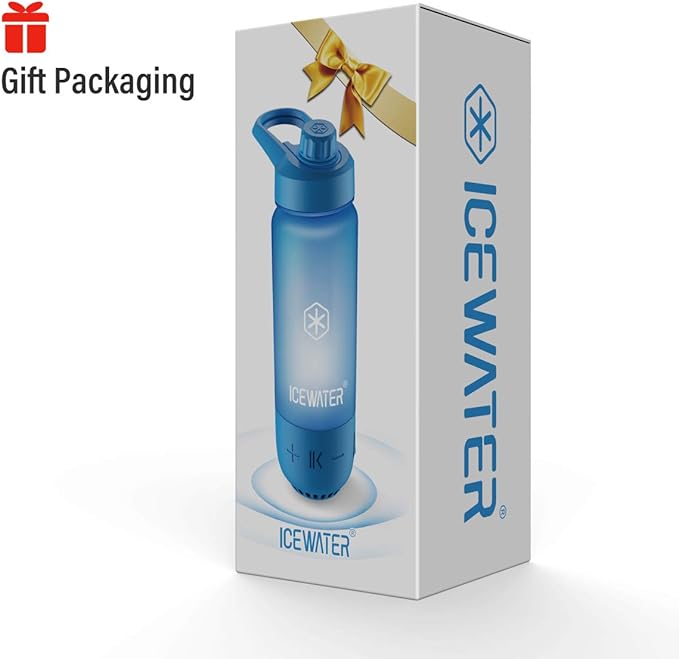 ICEWATER 3-in-1 Smart Water Bottle, Glows to Remind You to Keep Hydrated, Bluetooth Speaker & Dancing Lights, Plastic Water Bottle With Chug Lid, Great Birthday Gift (20 oz, Blue)