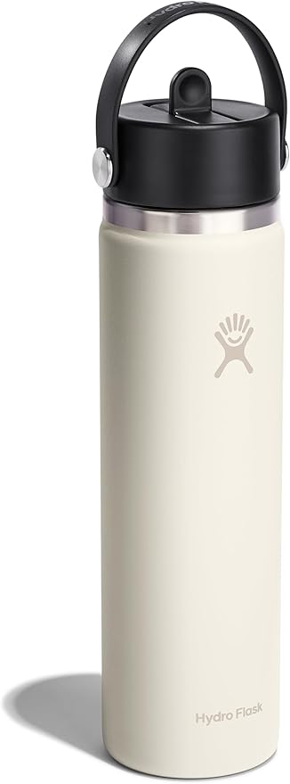 HYDRO FLASK Wide Mouth vacuum insulated stainless steel water bottle with leakproof closeable straw lid for cold water drinks, sports, travel, car and school