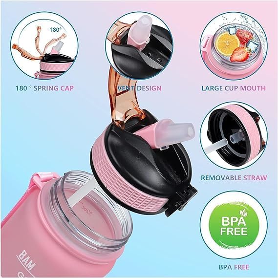 Promoted To Grandma 32 OZ Drinking Water Bottle with Times to Drink and Straw, Motivational with Carrying Strap, Leakproof BPA & Toxic Free, Ensure You Drink Enough Water for Fitness Outdoor