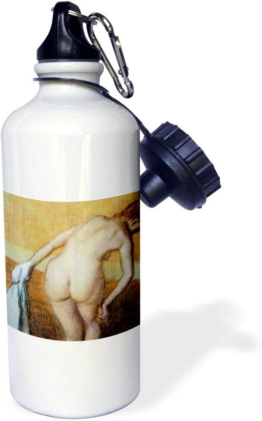 3dRose "Woman Having a Bath by Edgar Degas" Sports Water Bottle, 21 oz, White