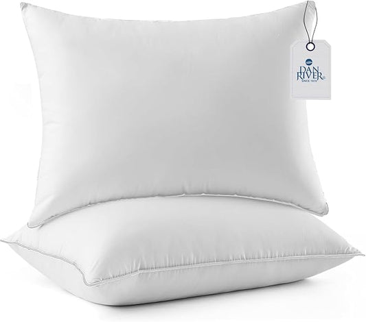 DAN RIVER Double Needle Pillows Standard (20x26), Set of 2 | White Hotel Pillows | Cooling Pillow for Side Sleepers | Back Sleeper Pillows | Best Pillows for Sleeping | Dorm Room Essentials