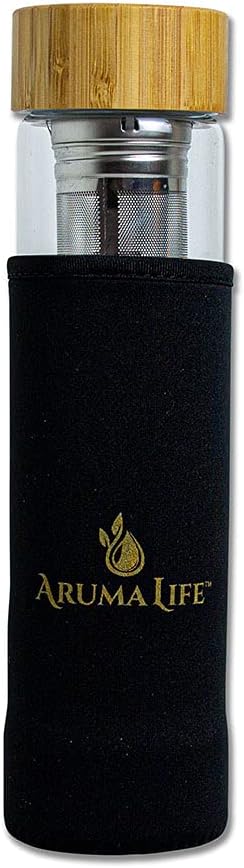 Crystal Water Bottle with a Loose-Leaf Tea/Fruit Infuser, Safe for Hot and Cold Drinks, Eco-friendly & Plus BONUS Protective Sleeve & Extra Set of Crystals Amethyst & Rose Quartz