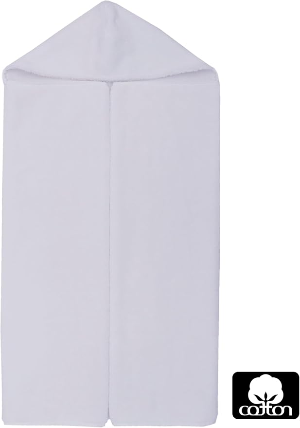 Hooded Bath Towel Wrap -Super Zero Twist 100% Cotton Large Oversized Hooded Kids Towel - Toddler Shower Pool Beach Towel - Super Soft Absorbent Quick Dry Easy Care Gift - 30 x 54 - White
