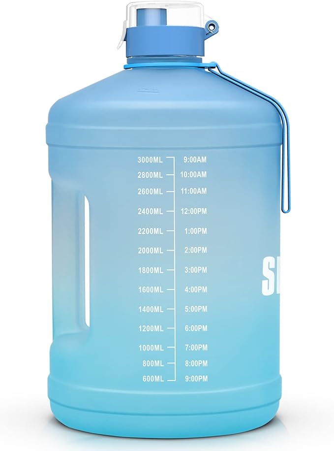 Gallon Big Water Bottle with Handle, 128oz Leakproof BPA Free Fitness Sports Water Bottle with Motivational Time Marker & Wide Mouth Ensure You Drink More Water