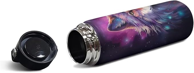 ZOUTAIRONG Galaxy Wolf Water Bottle Insulated 18 Oz Sport Water Bottles for Boys Kids Stainless Steel Water Bottles Metal Water Bottle Wide Mouth Bottle Vacuum Cup Purple Star