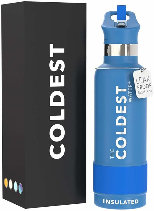 Coldest Water Bottle with Standard Mouth Straw Lid Metal Thermos Vacuum Insulated Stainless Steel l Reusable Leak Proof Cupholder Flask (21 oz, Sailor Blue)