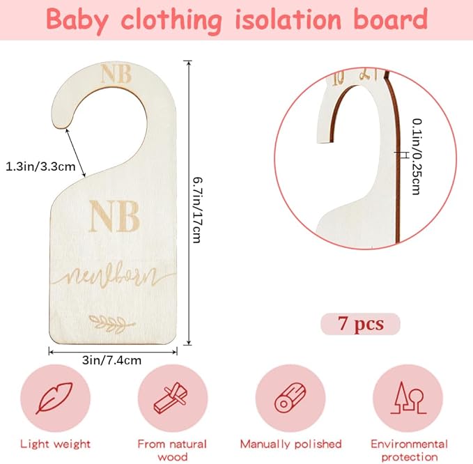 CRASPIRE 8Pcs Wooden Newborn Baby Wardrobe Dividers Nursery Closet Organizers from 1 to 24 Month Baby Hanger Seperaters Nursery Infant Wardrobe Hangers Divider for Newborn Shower Decor