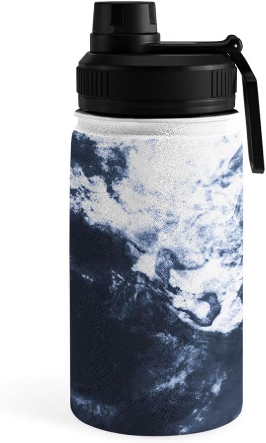Deny Designs Water Bottle, Sport Lid 12 oz, Marta Barragan Camarasa Dark blue watercolor stains