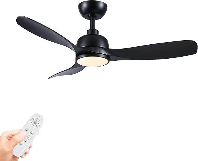42 Inch Black Ceiling Fan with Light, Remote Control, 3 Color Changing, Dimmable, Reverse Function, Quiet, 6 Speed, Ideal for Living Room, Bedroom, Balcony