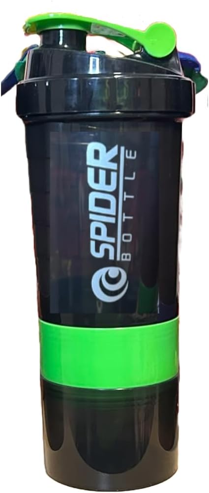 SPIDER Protein Shaker Bottles with Whisk, Leakproof Cap, and Storage Compartments for PIlls and Protein powder. (Green)