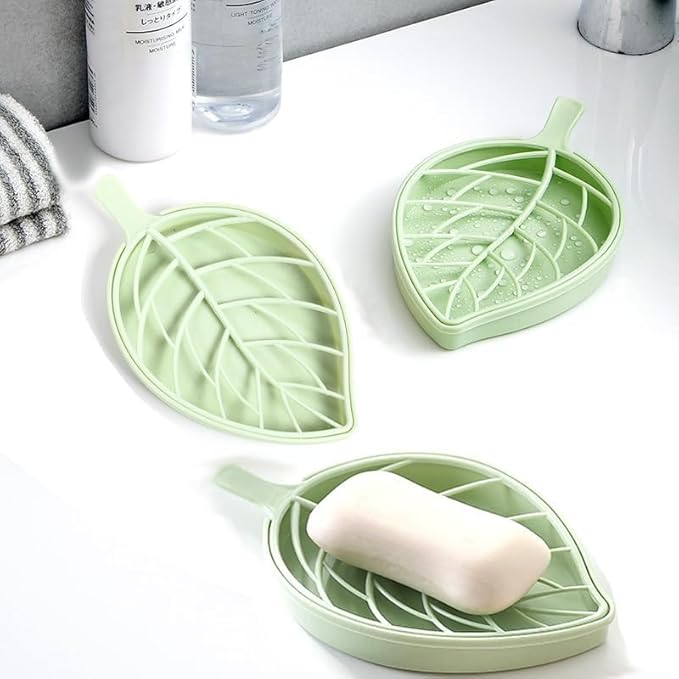 Creative Leaf Shape Soap Box, Double Layer Plastic Soap Holder, Soap Case Soap Dish，Green