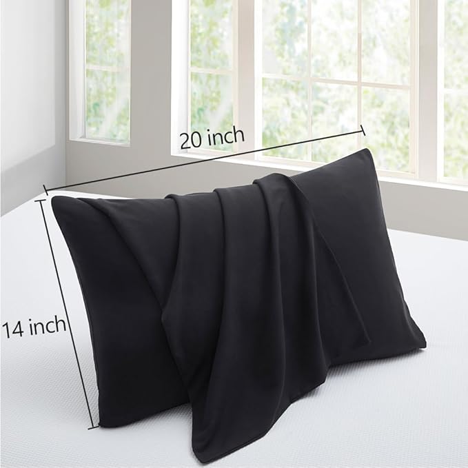 Travel Pillow Cases 14x20 Microfiber Black Pillow Covers Soft Comfortable Not Shrink Toddler Pillow Cases Set of 2 Envelope Style Pillowcases