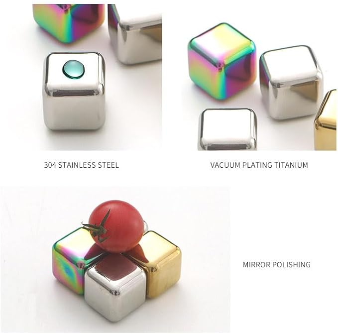 ShanSon Wine Chillers Metal Ice Cube 8 PCS Stainless Steel Whiskey Stones Reusable Whiskey Rocks Beverage Chilling Stones for Scotch and Bourbon Drinking Gifts Set for Men Dad Husband,Gold