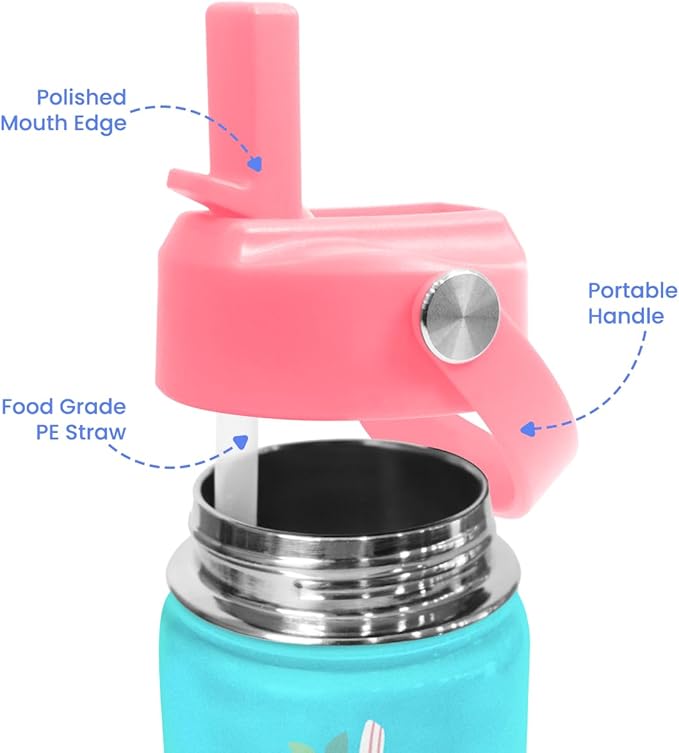 Sloth Water Bottle - Kids Water Bottle with Straw Lid - 12 Oz Insulated Stainless Steel Water Bottles for Toddlers Kid Girls - Travel Cup for School Sports