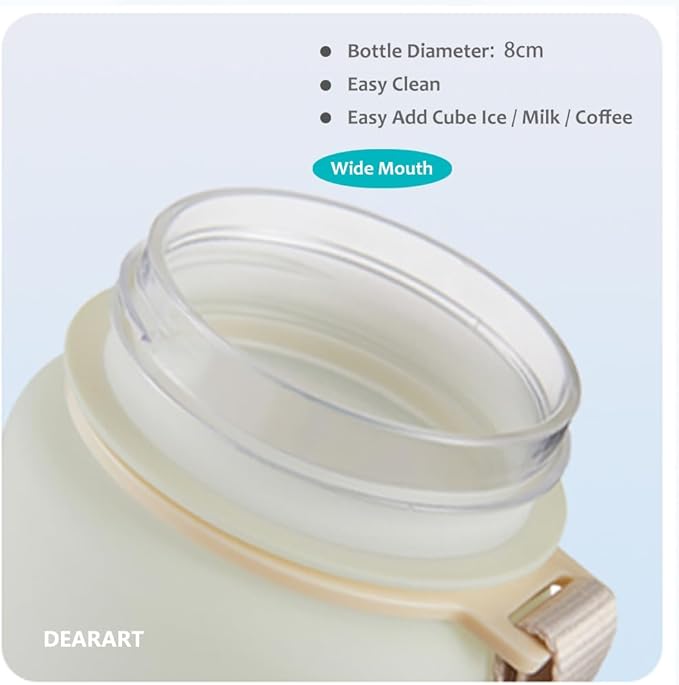 DEARART 32oz White&Blue Water Bottle With Motivational and Time Marker, BPA FREE Quick Drink No Straw, Easy Clean Suit Sports Office Gym School ect.