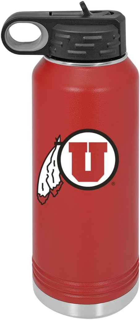 Game Day Outfitters Utah 32oz Stainless Steel Double Walled Red Beverage Bottle with Flip Straw Spout - College Gear for Playoff Season – For Office, Home or Auto – Show your Utes Pride