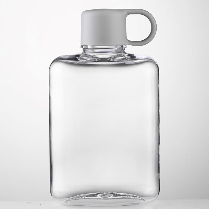 Portable Flat Water Bottle,12 oz BPA Free Plastic Travel Water Bottle for Camping, Fitness, Outdoor Sports, Fits Purse and Pocket - Clear (grey)