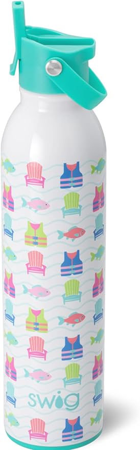 Swig Life 26oz Insulated Water Bottle with Straw & Flip + Sip Handle | Leak Proof, Dishwasher Safe, Cup Holder Friendly, Stainless Steel Water Bottle (Lake Girl)