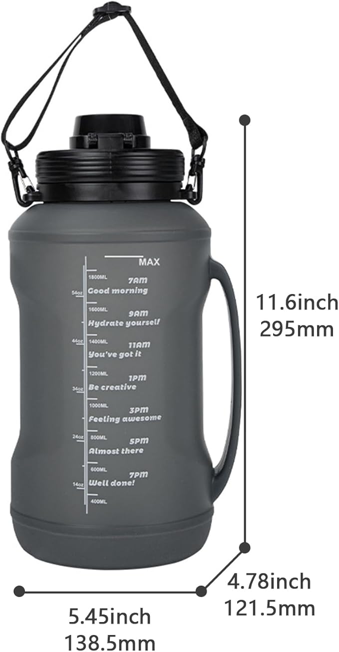 Collapsible Water Bottles, Foldable Water Bottle 67.6oz/2L, Portable Sports Water Bottle, Reusable Travel Water Bottle, Motivational Water Bottle, Leak Proof, BPA Free, Straw & Handle (Black)