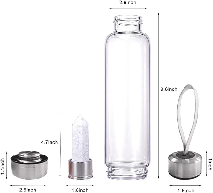 Crystal Glass Water Bottle,Water Bottle With Gemstone Center Crystal Elixir Bottle,Removable Gemstones Creative Water Cup Crystal Column Magic Wand Energy Cup for Gifts (L-Turquoise)