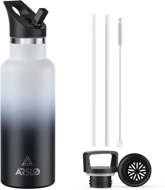 Stainless Steel Double Wall Water Bottles 17oz, Vacuum Insulated Bottle With Straw Lid, Insulated Water Bottle Keeps Water Cold for 24 Hours, Hot for 12 Hours, Hiking, Sports