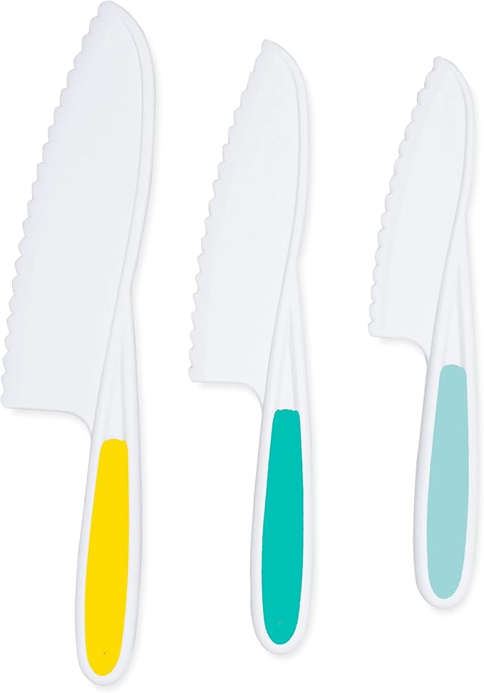 Kid Knives 3 Piece Nylon Kitchen, Kid Safe Knives, Kids Knives for Real Cooking, Toddler Knives Kids Knife Set for Cooking and Baking Kid Friendly Knives - (Multi Green)