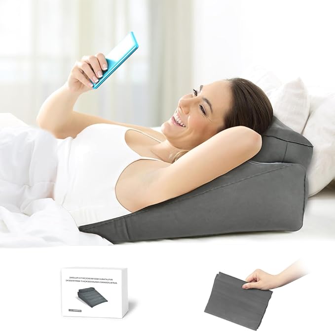 Nevife Inflatable Triangle Bed Wedge Pillow-Fast Inflating/Deflation Valve-Portable Travel Leg Elevation,Adjustable Incline Pillow for Back Support,Sleeping, Acid Reflux,Snuoring,Footrest