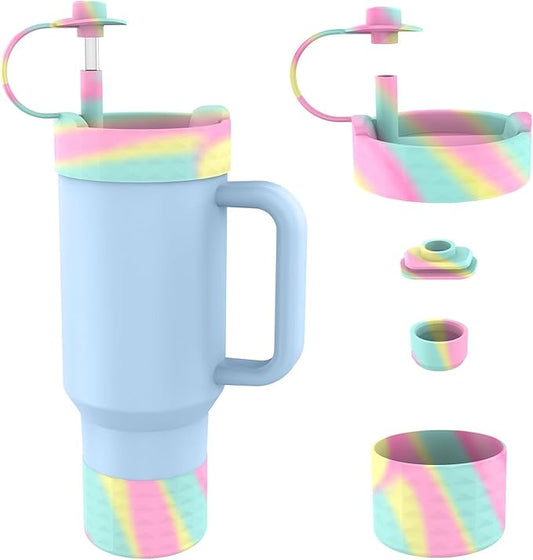 Protective Silicone Bottle Cover Set for Stanley Quencher H2.0 40 30 20 oz Tumbler with Handle & Iceflow, Anti-Scratch Cover Boot for Stanley Cup Accessories BPA Free (A)