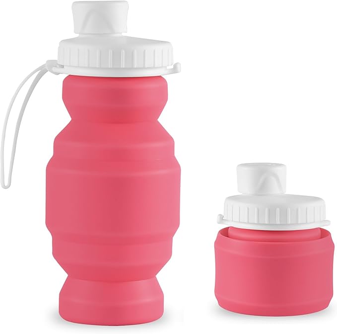 THAIOXYH® Collapsible Water Bottles 11 oz（320ml） Reuseable Foldable Portable BPA Free Silicone Collapsible Water Bottles for Traveling Hiking Camping Sports (pink)…